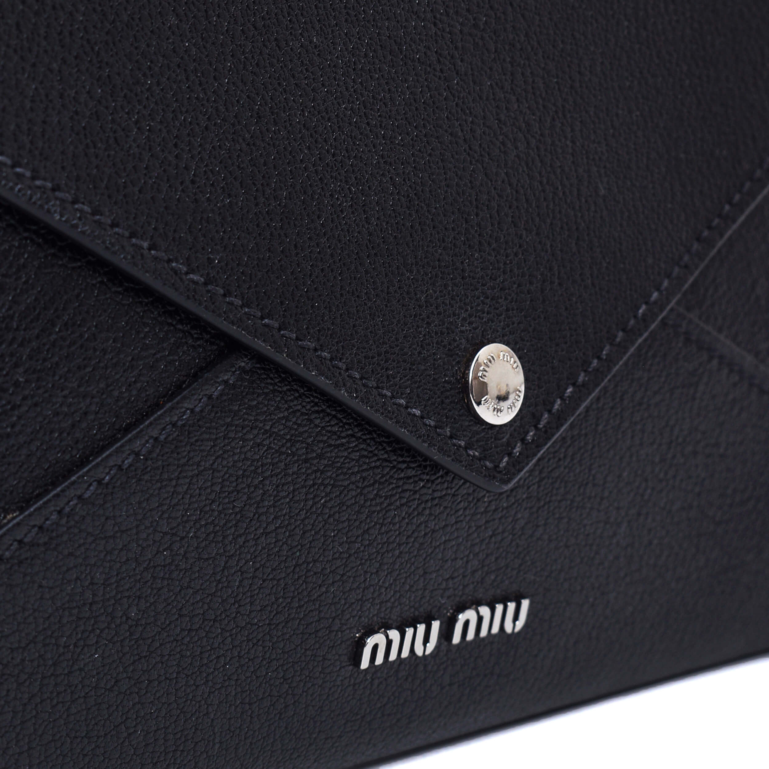 Miu Miu - Black Grained Leather Envelope Clutch with Floral Rhinestone Strap